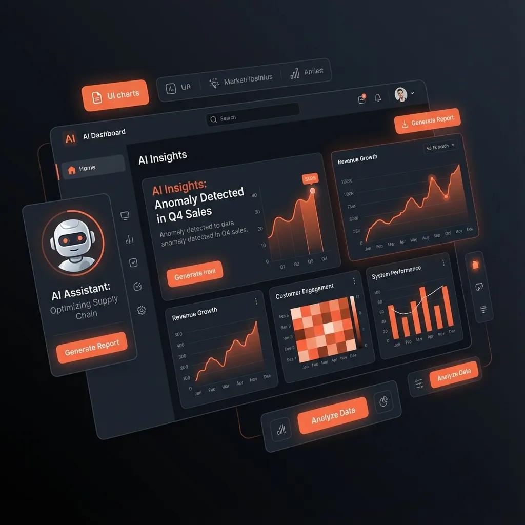 AI analytics dashboard with charts and metrics